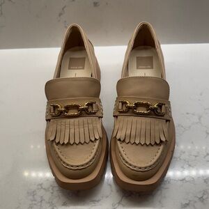 Dolce Vita Beige Loafers with Gold Chain